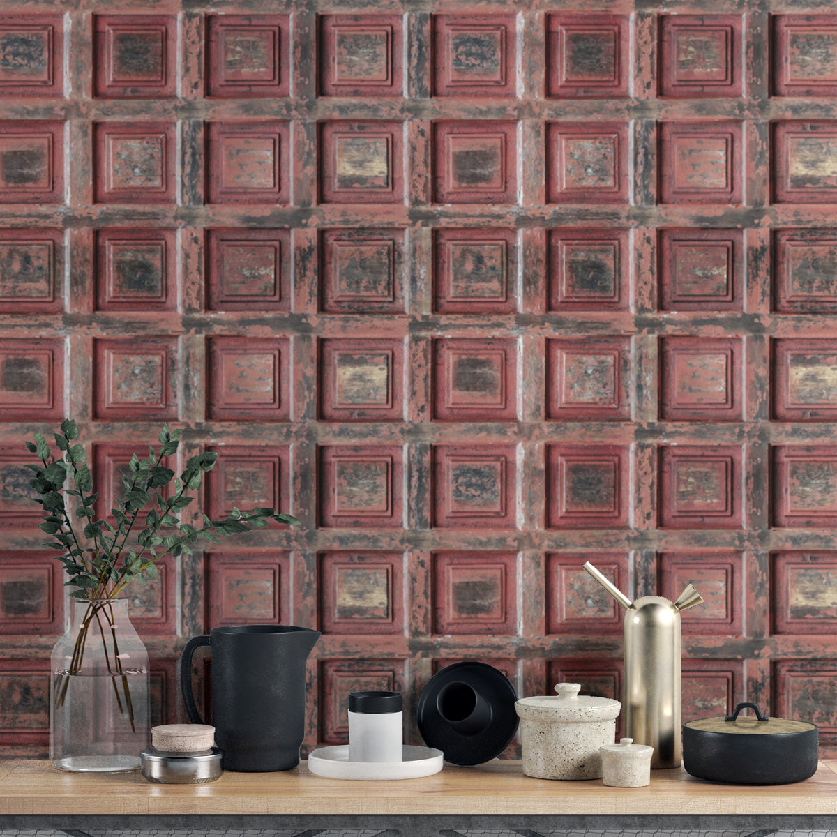 Rustic Distressed Red Wood Wallpaper for vintage decor

