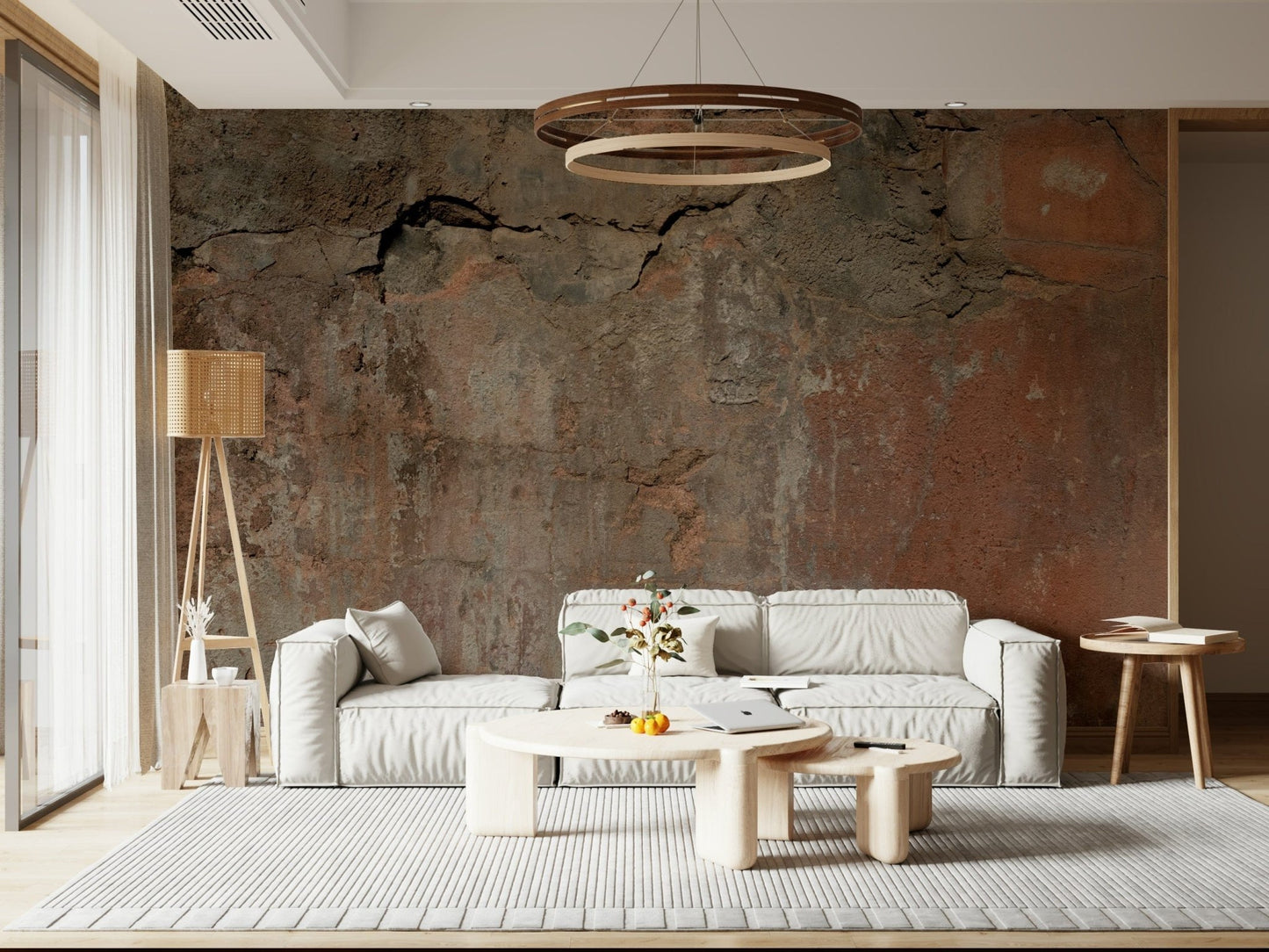 Textured wall mural in earthy tones with rustic charm, perfect for living room or farmhouse interiors.