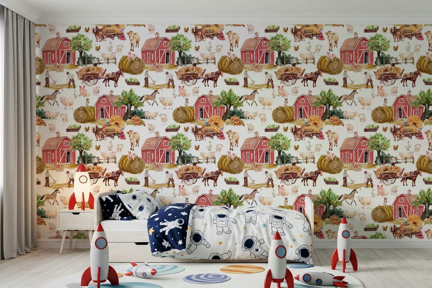 Farm Life Watercolor joyful rural wall covering product.