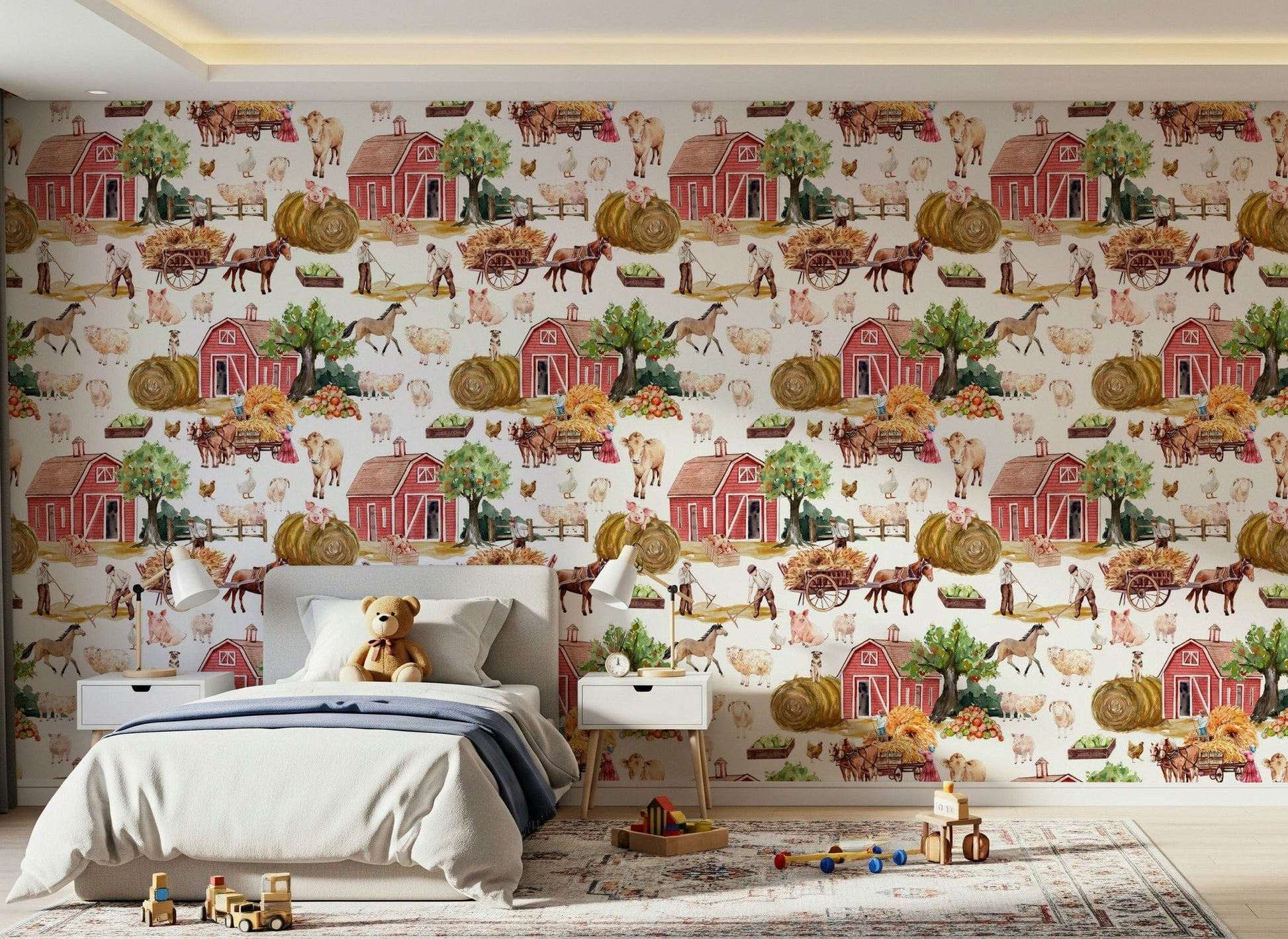 Farm Life Watercolor rustic hay bale wallpaper for walls idea.