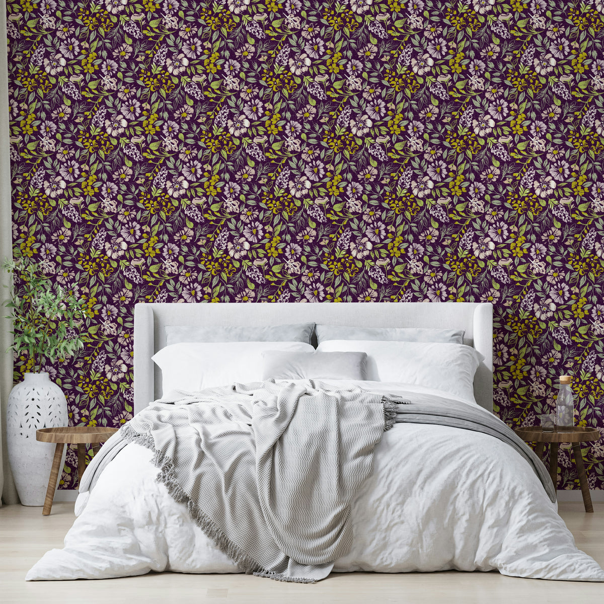 Moody green and purple wall mural

