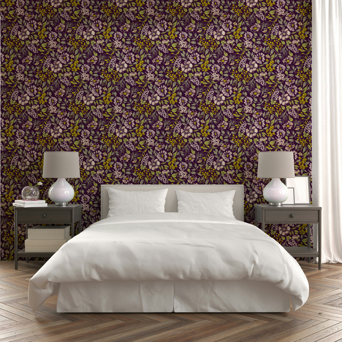 Ornate botanical mural wallpaper

