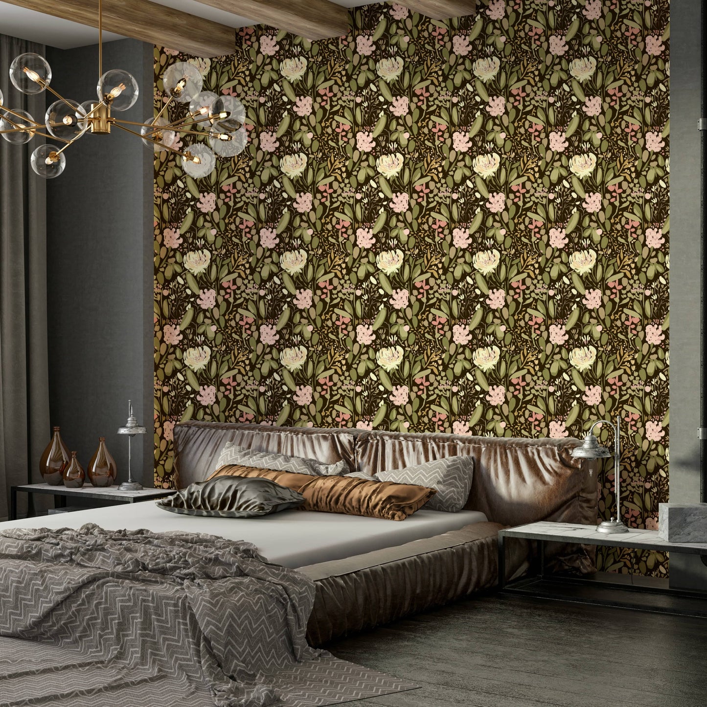 A beautiful serene floral wallpaper mural for a modern home.

