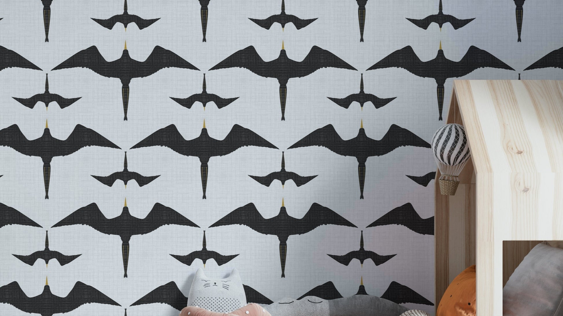 Rustic Frigate Flock White Wallpaper with flying birds




