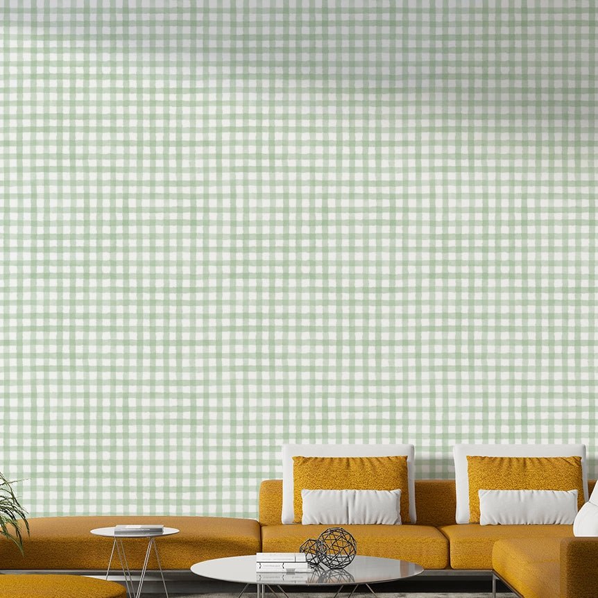 Cozy checkered wall mural in rustic green
