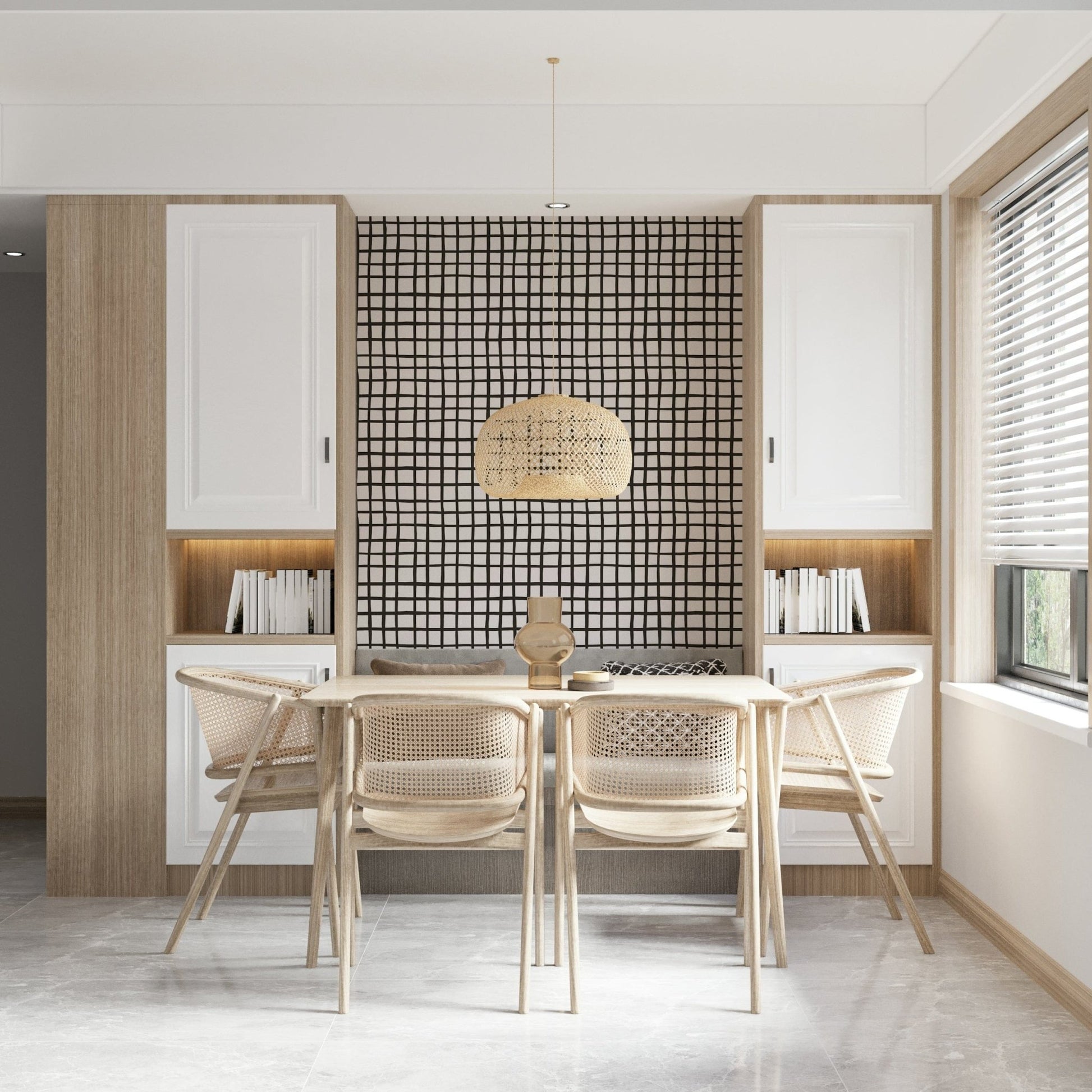 Minimal grid design with a rustic, weathered texture for wall décor.