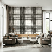 Hand-drawn rustic grid lines mural with subtle texture and earthy hues.