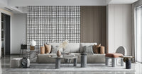 Rustic-style grid pattern wallpaper adding a natural, handcrafted feel.