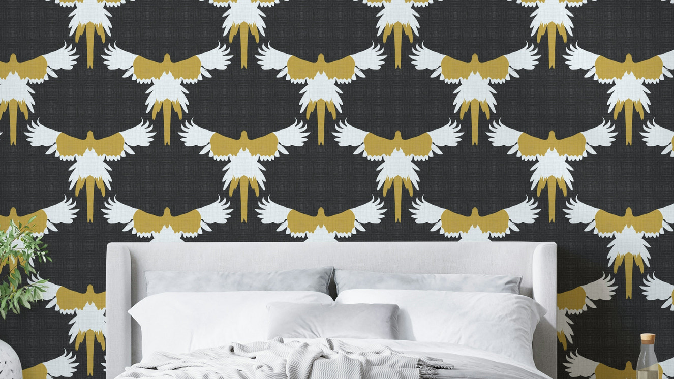 Rustic Macaw Flock Gray Wallpaper with tropical bird design

