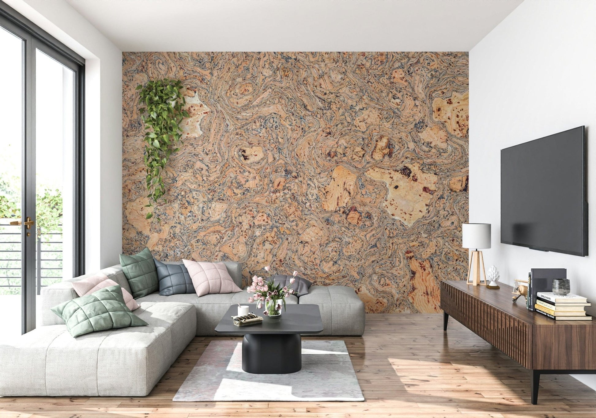 Premium Rustic Natural Cork wallcovering, ideal for an accent wall.