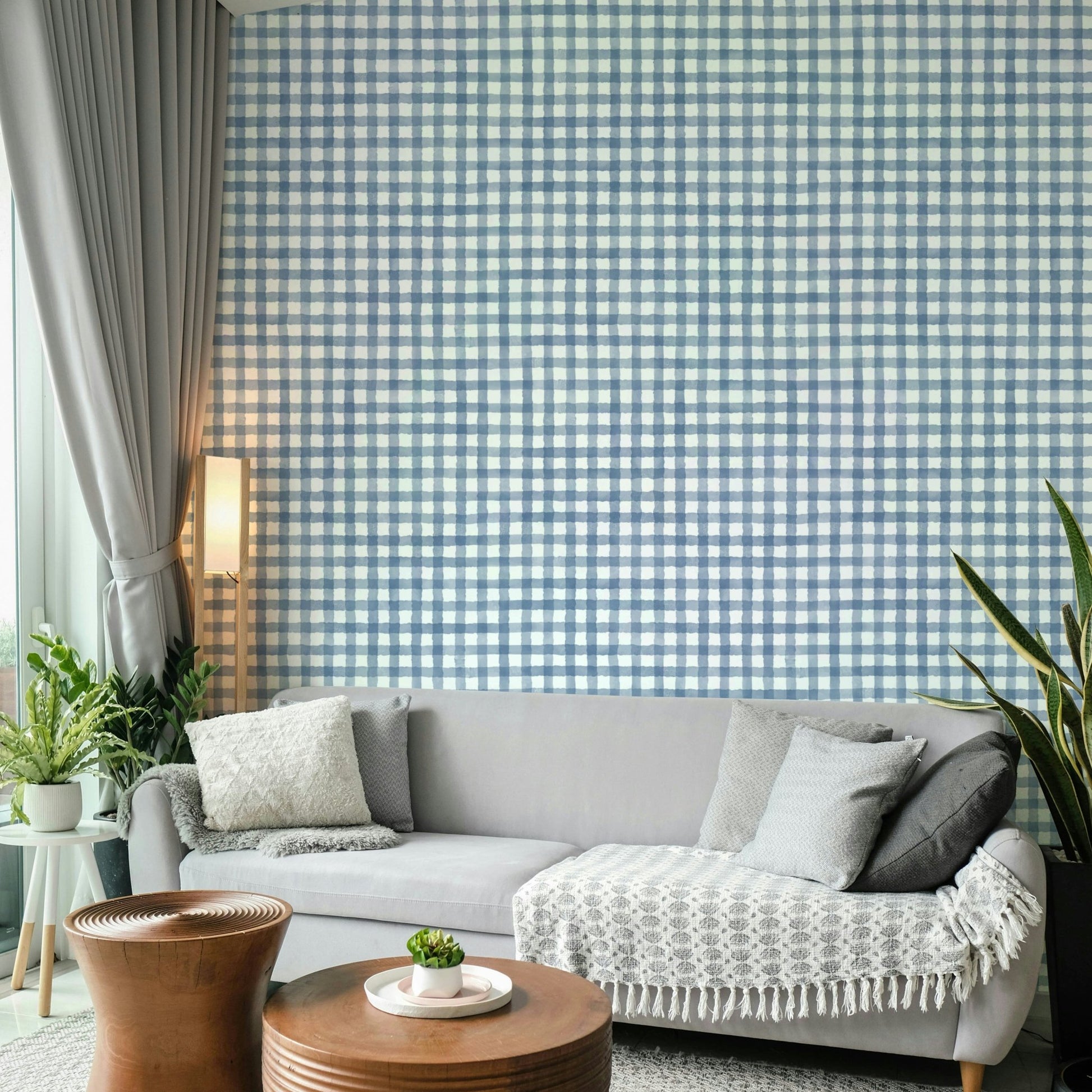 Bold navy gingham with soft edges
