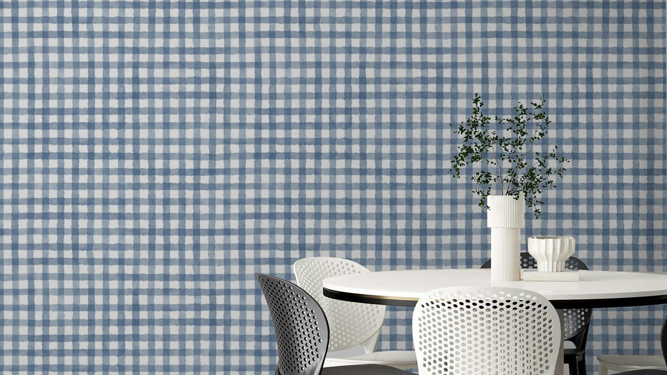 Rustic navy gingham wallpaper design
