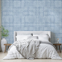 Classic check mural in navy and neutral tones

