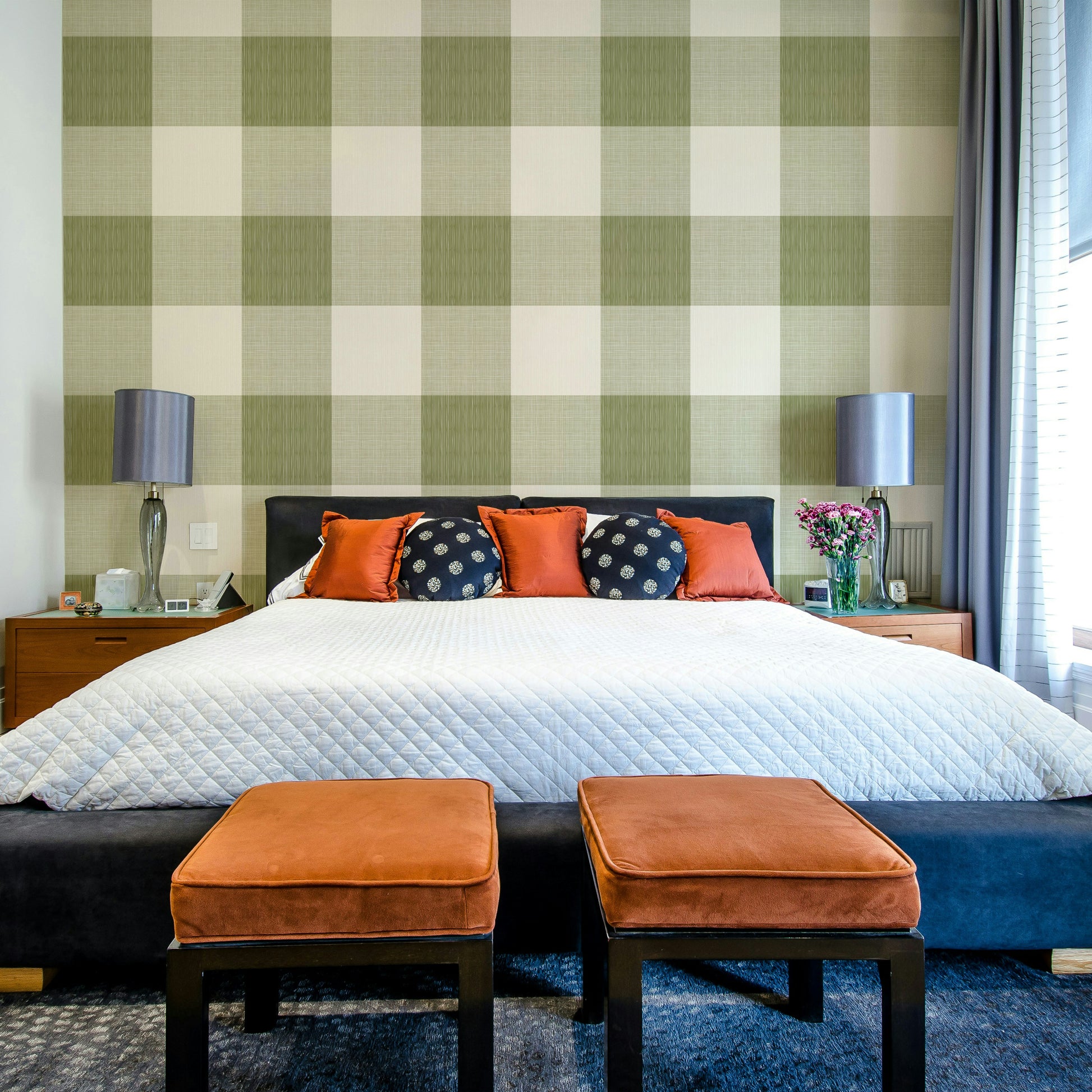 Country-inspired olive green buffalo check wallpaper

