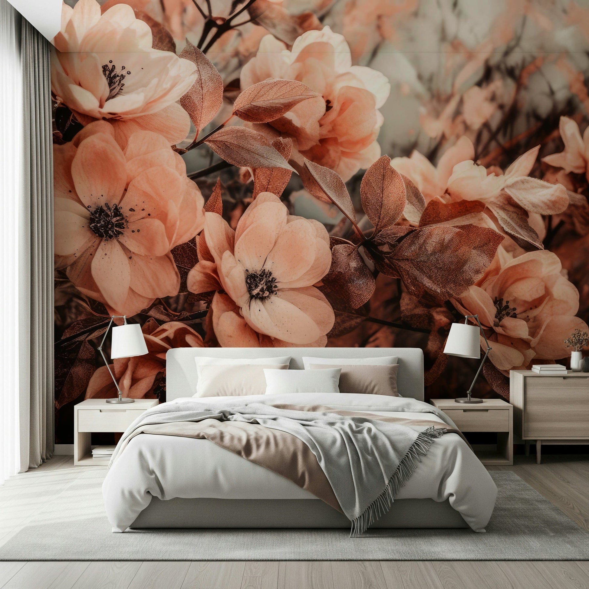 A contemplative floral pattern wallpaper mural for a feature wall.


