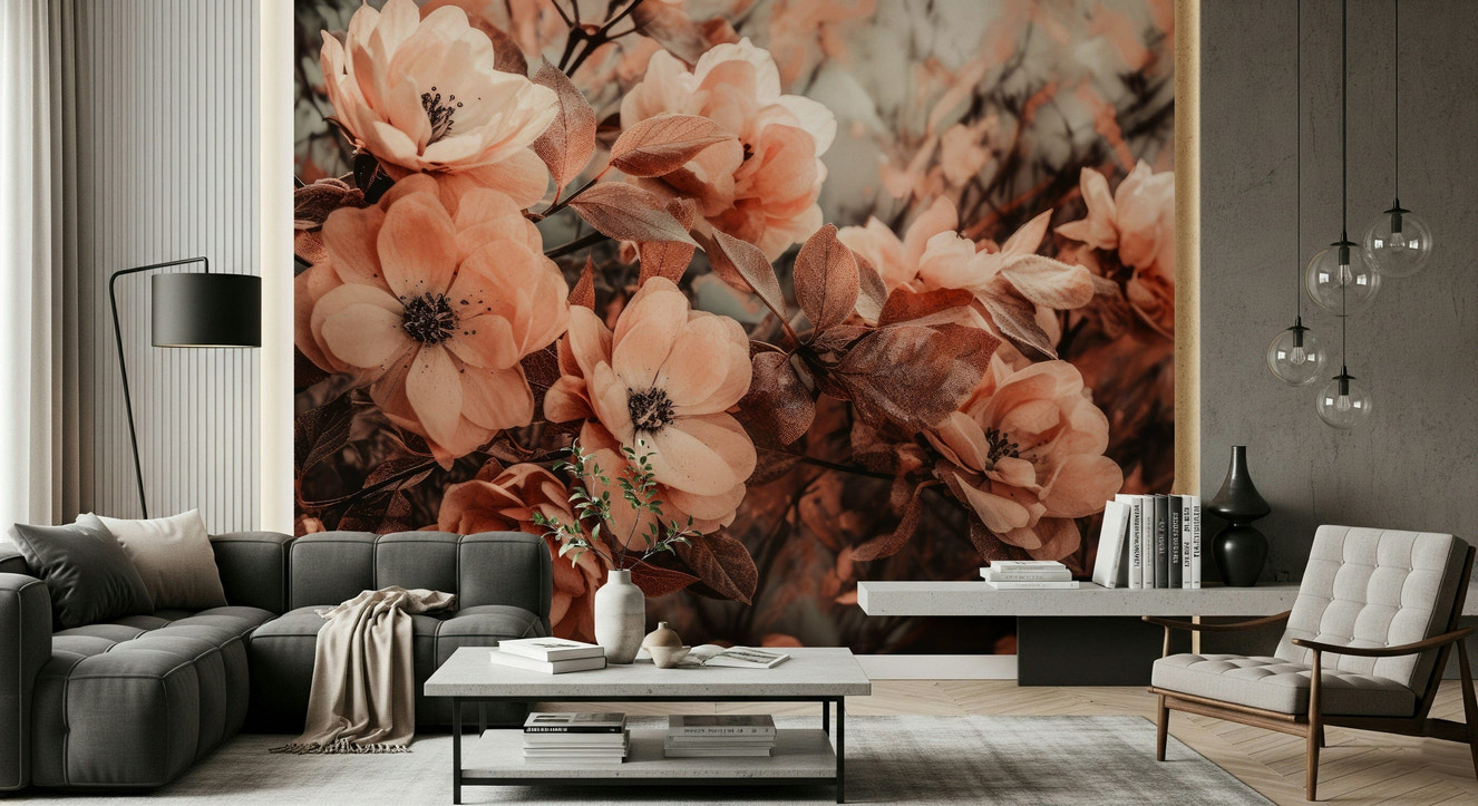 A beautiful rustic floral wallpaper mural for a cozy room.

