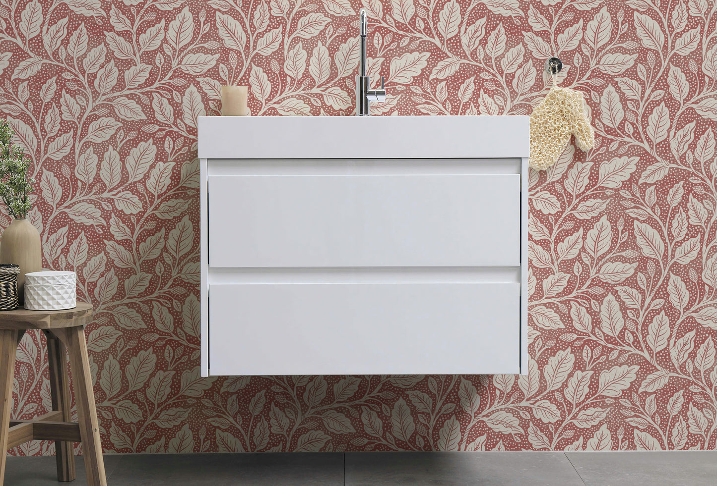 Rustic Red Budding Branches Wallpaper⁠