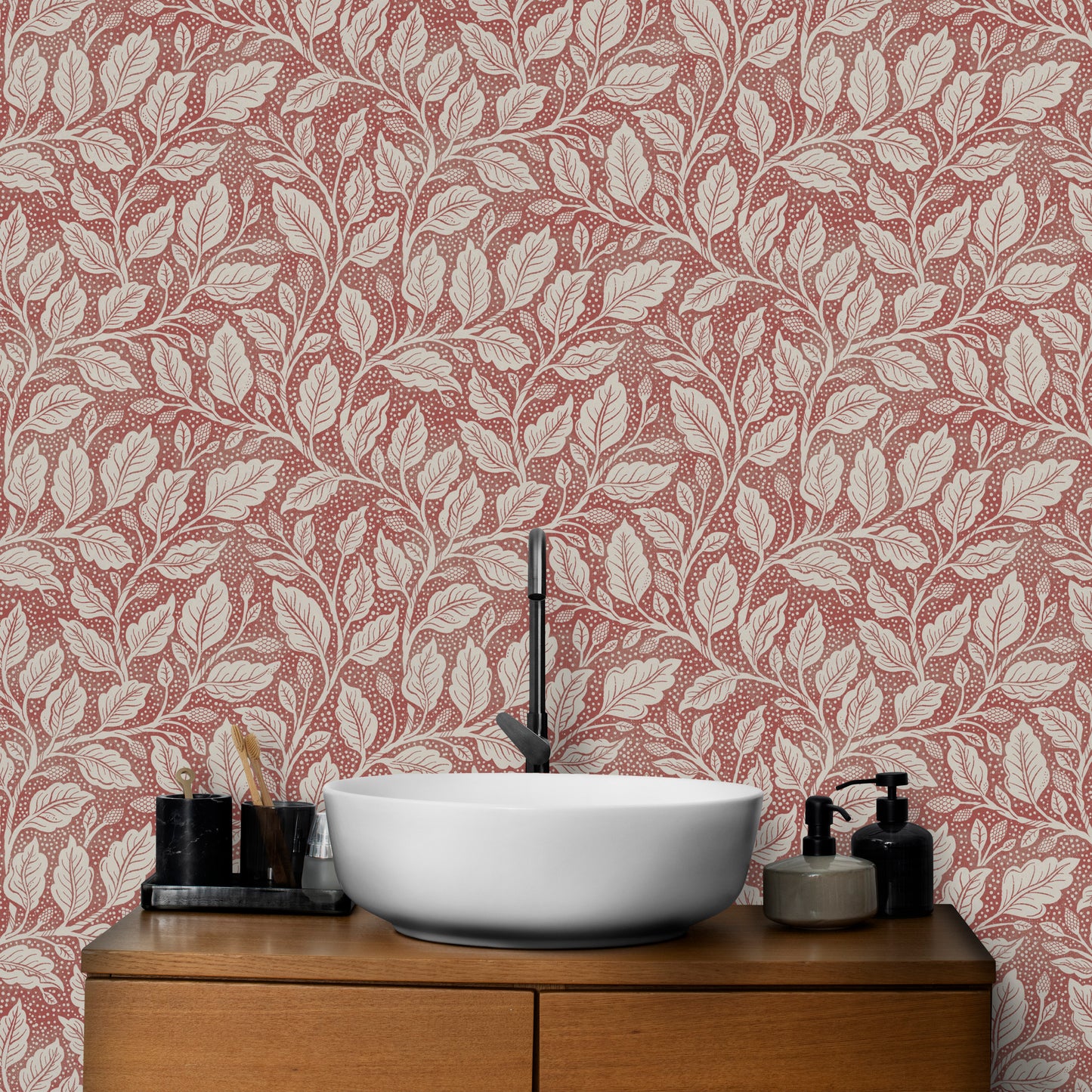 Rustic Red Budding Branches Wallpaper⁠