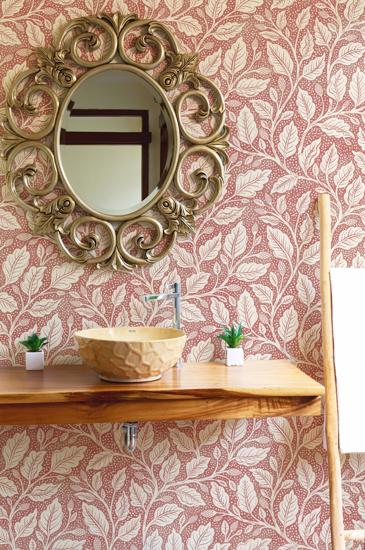 Rustic Red Budding Branches Wallpaper⁠