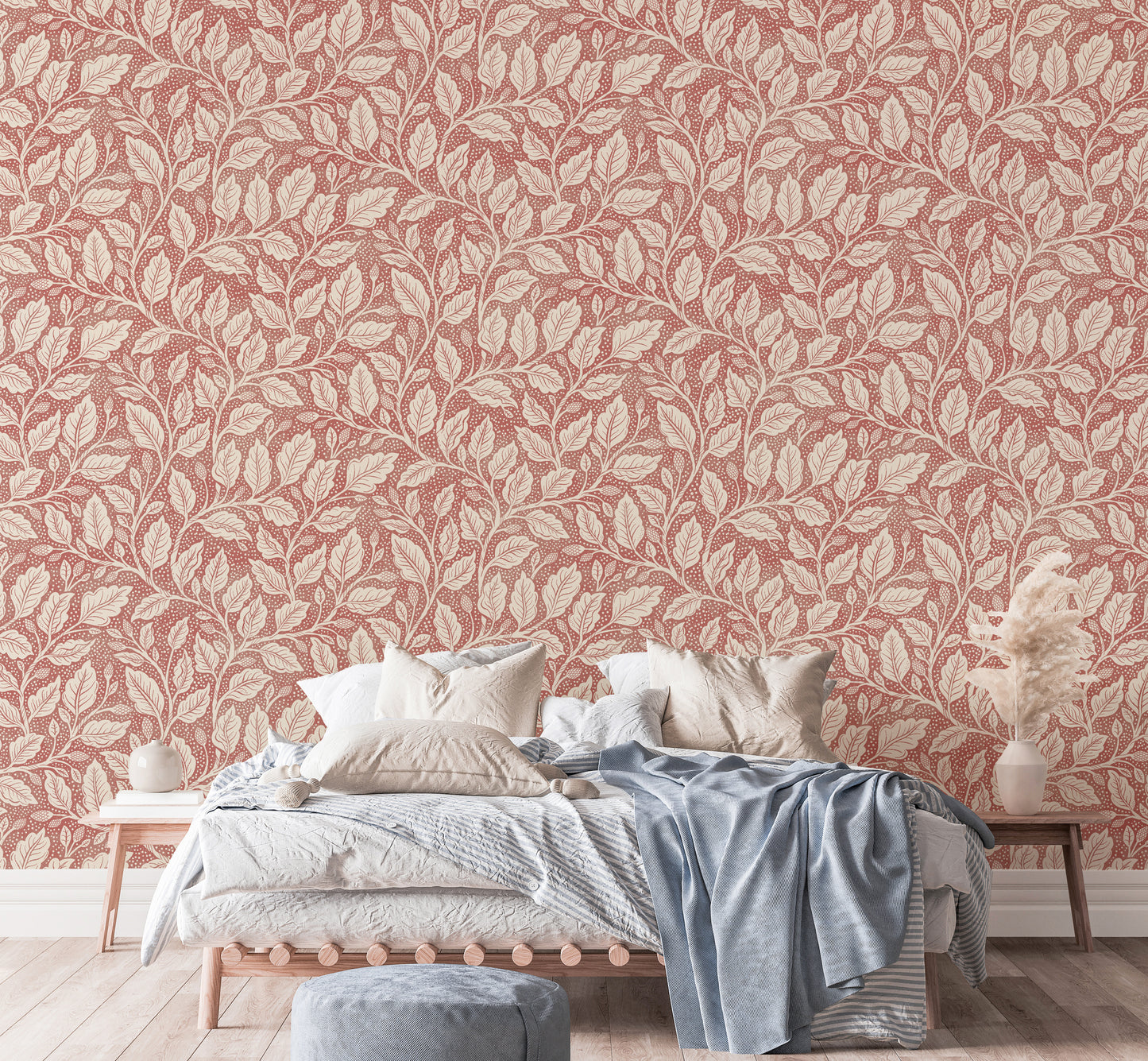 Rustic Red Budding Branches Wallpaper⁠