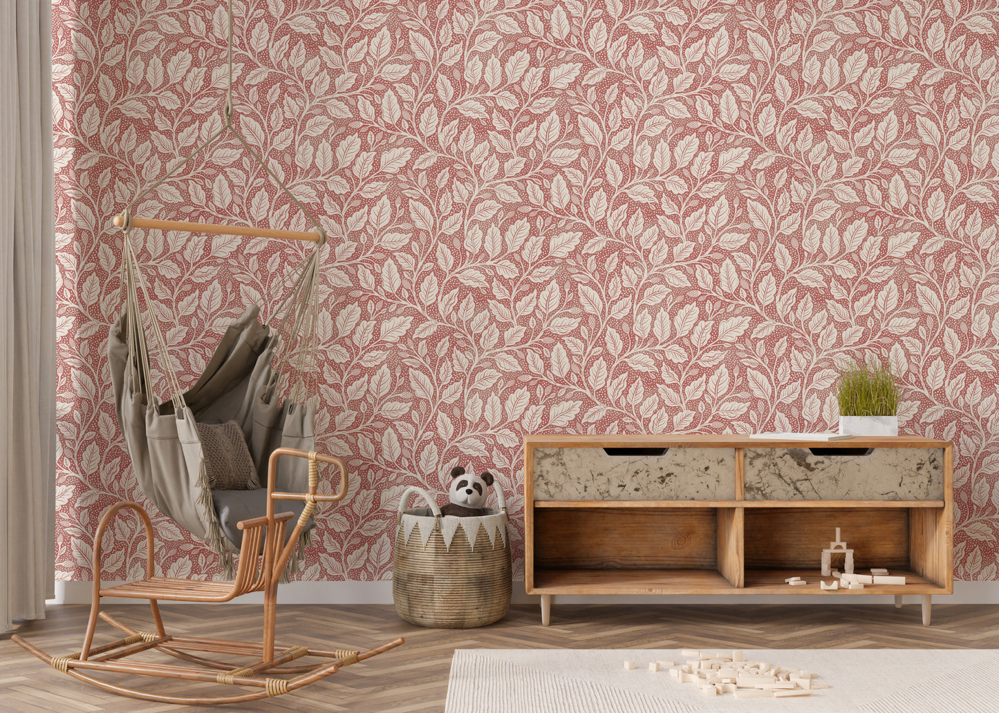 Rustic Red Budding Branches Wallpaper⁠