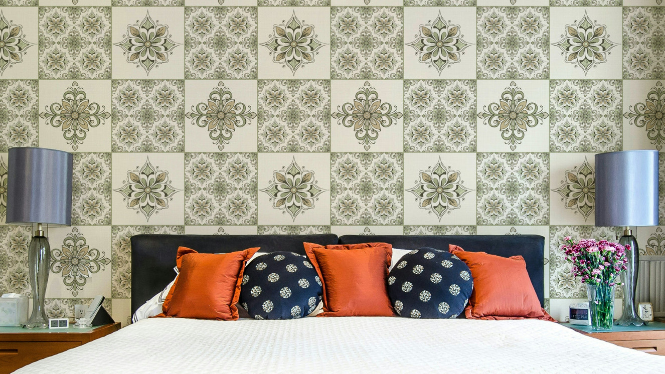 Sage green tile wall mural

