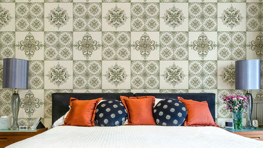 Sage green tile wall mural

