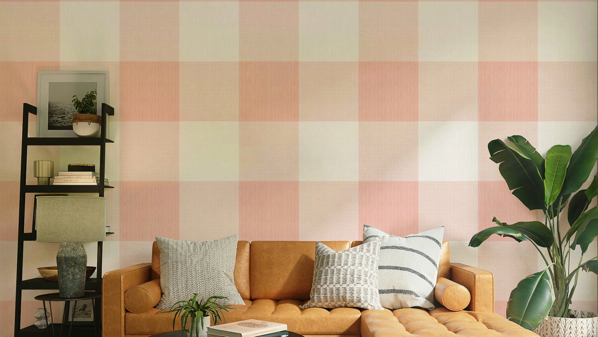 Soft pink buffalo plaid wallpaper design

