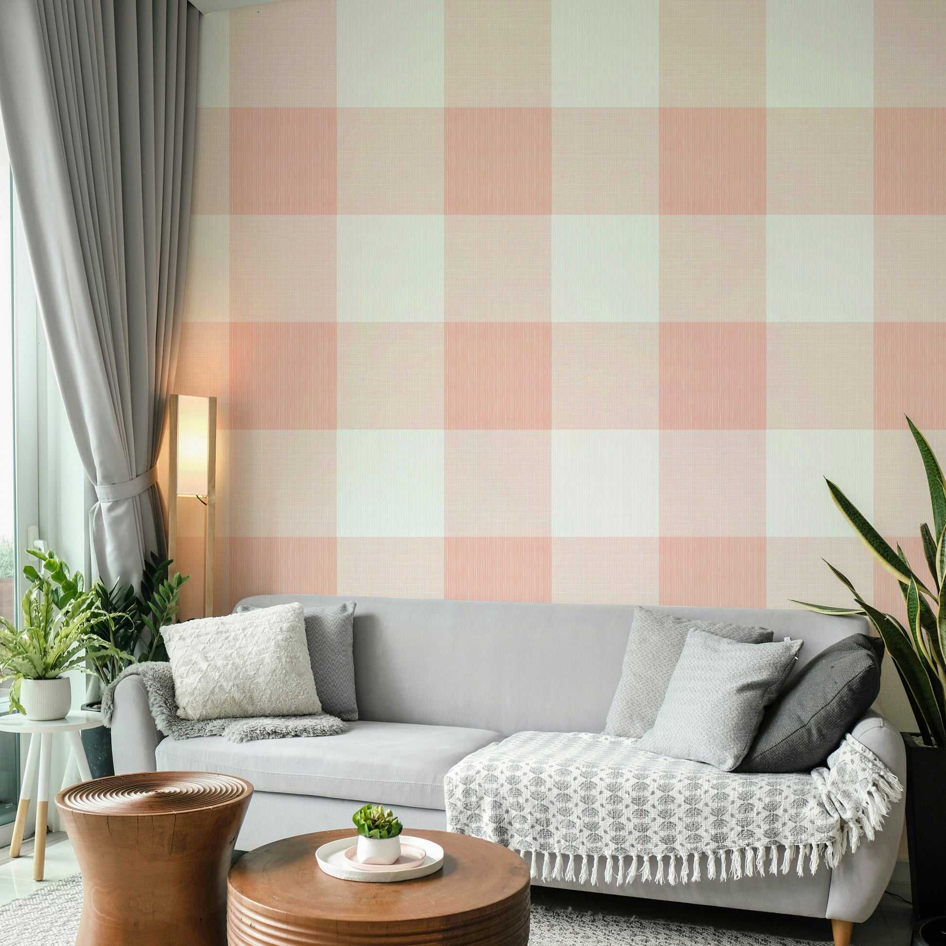 Charming rustic wallpaper with pastel plaid design

