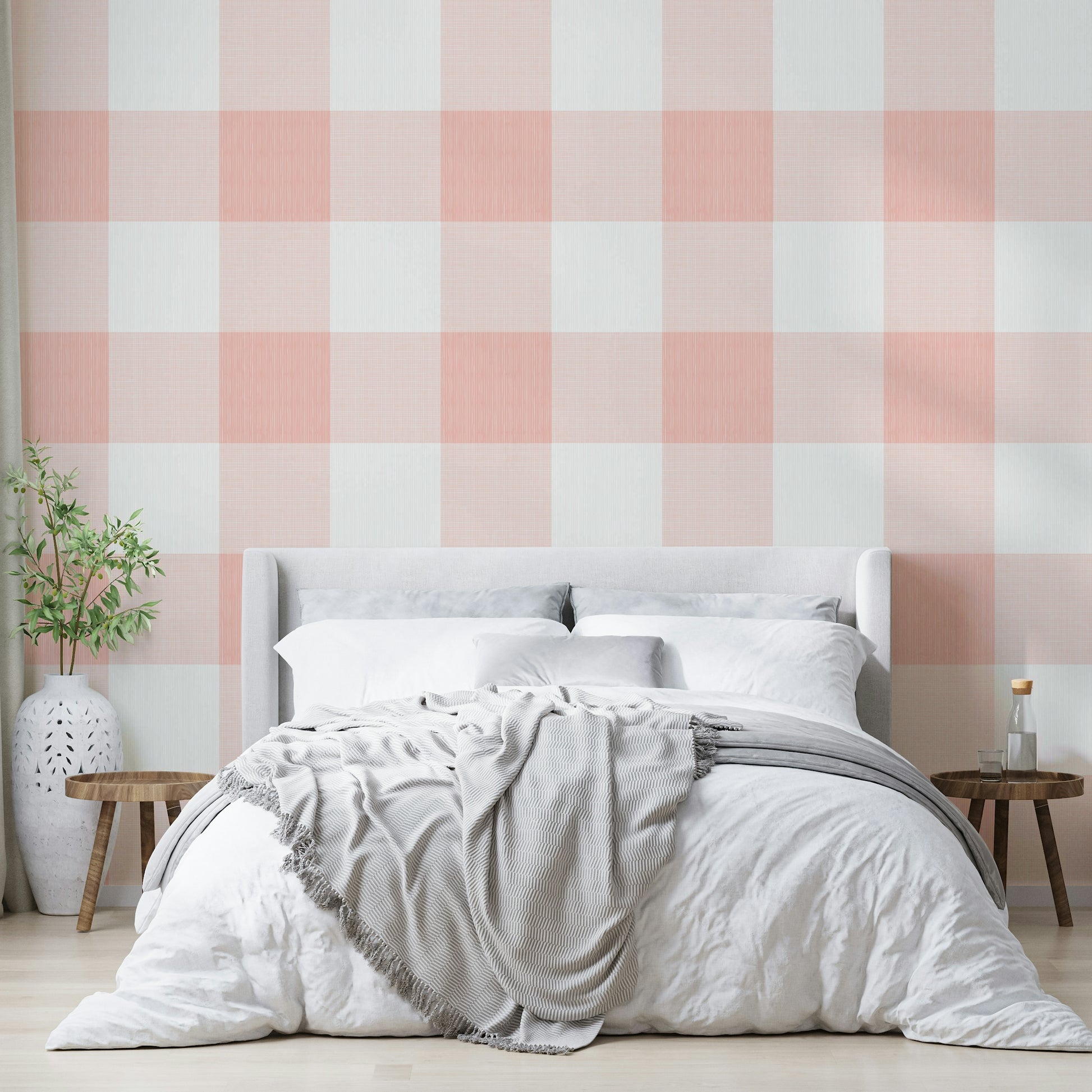 Warm rustic wallpaper with pink plaid pattern

