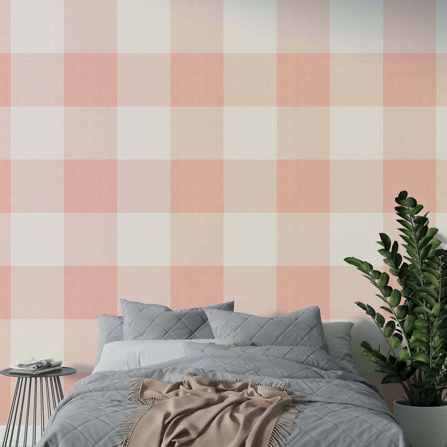 Light pink plaid pattern for rustic interiors

