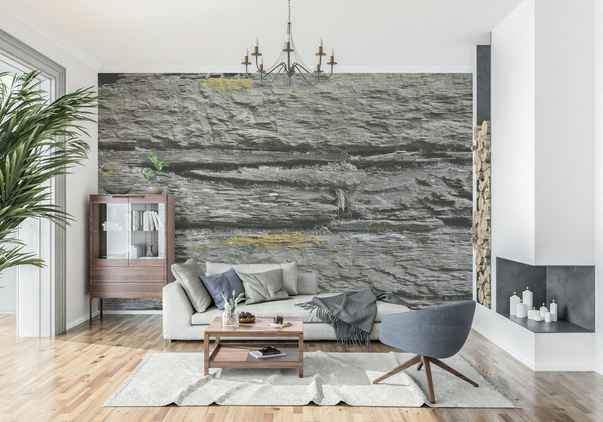 Textured mural with layered stone patterns for rustic, vintage, or contemporary interior designs.
