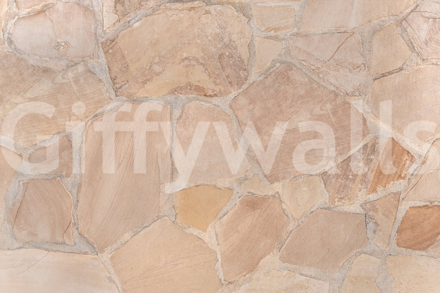 Rustic Stone Texture wallpaper mural close-up showing tan sandstone flagstones fitted in a crazy-paving pattern