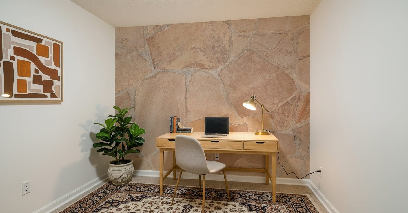 Authentic weathered stone pattern in neutral shades, wall mural for living room