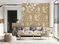 Cowboy-inspired wallpaper mural with rustic Western graphics on a textured background.