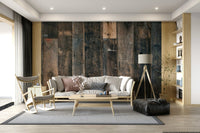 Wall mural featuring rough-hewn wooden planks with subtle imperfections for authentic rustic charm.
