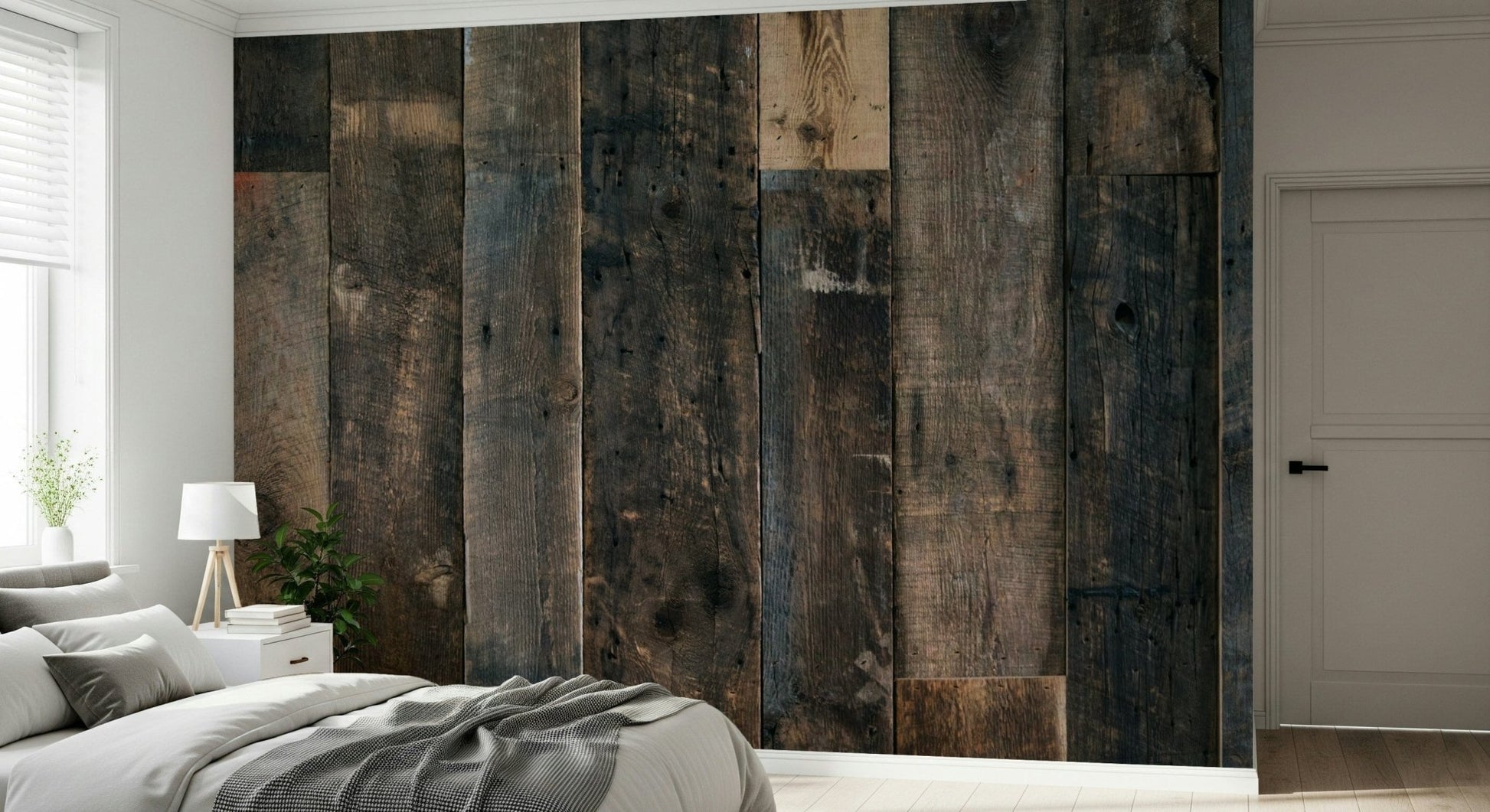 Textured wall mural combining natural wood grain and warm rustic hues for timeless interior appeal.