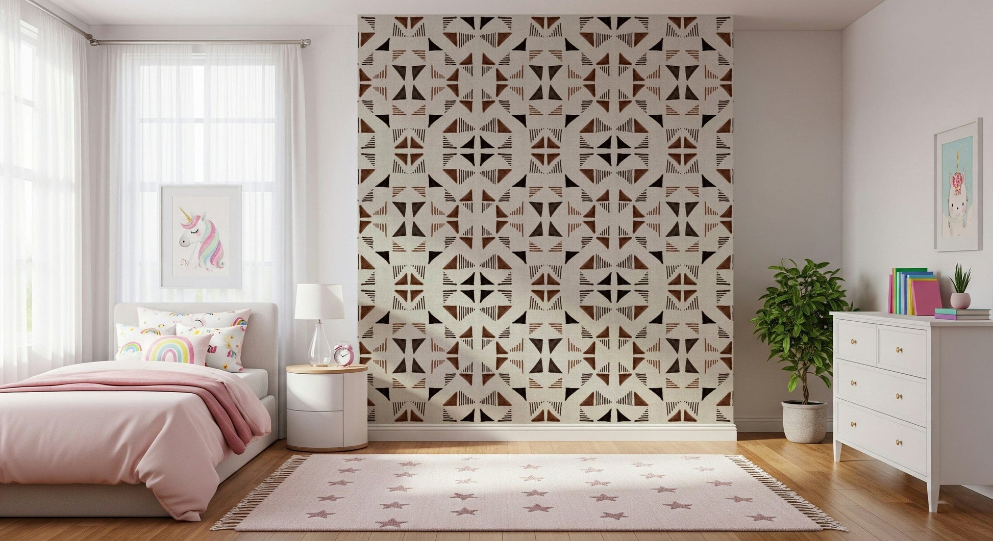 Decorative wall mural with artistic wood triangle composition — warm, natural, and contemporary.