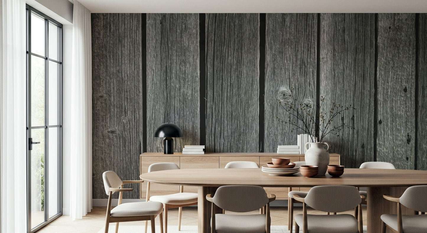 Textured Weathered Wood Panel, exposed grain, stylish feature wallpaper.