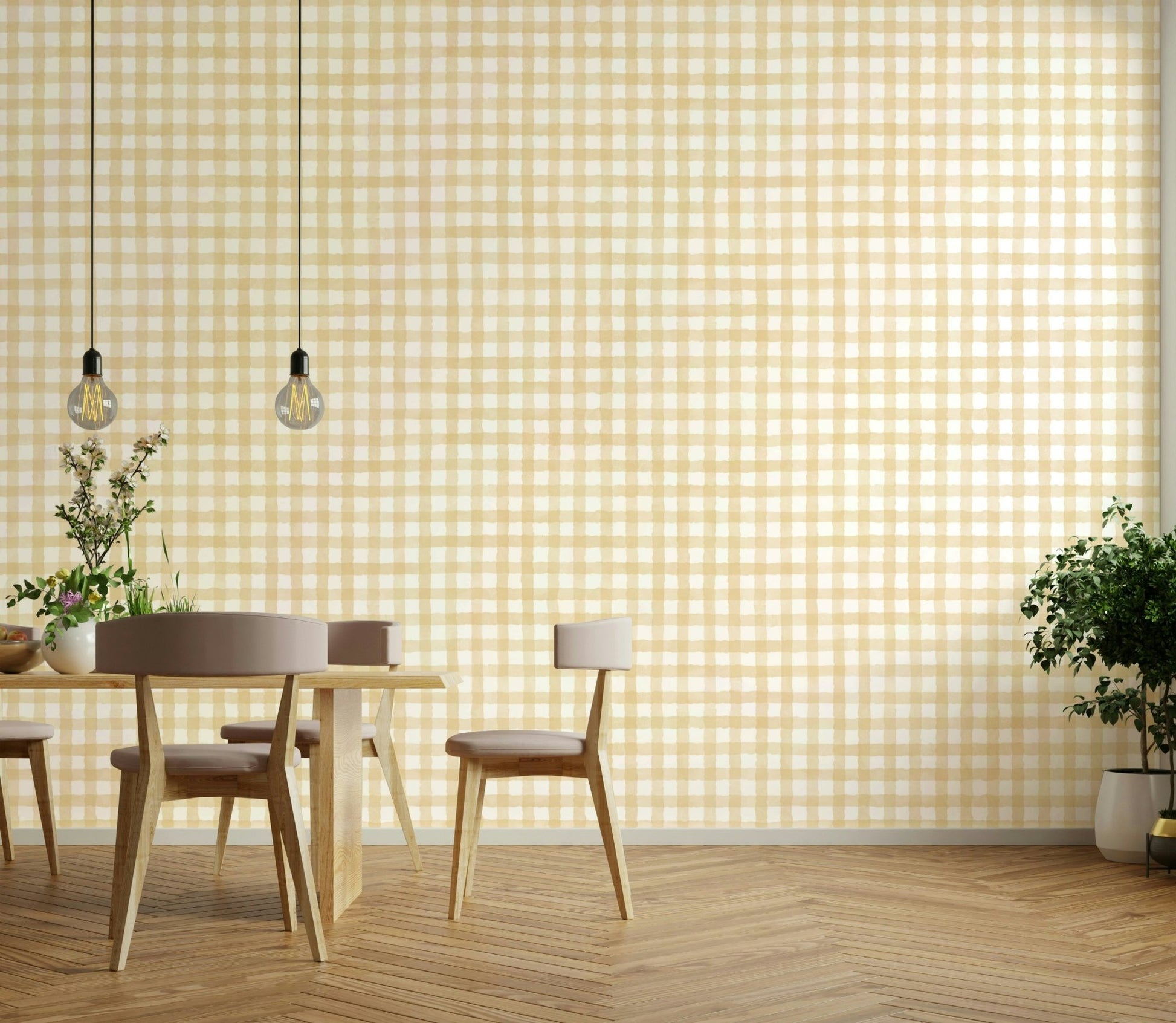 Hand-painted gingham with rustic texture
