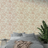 Rusty blush wallpaper featuring delicate plant motifs

