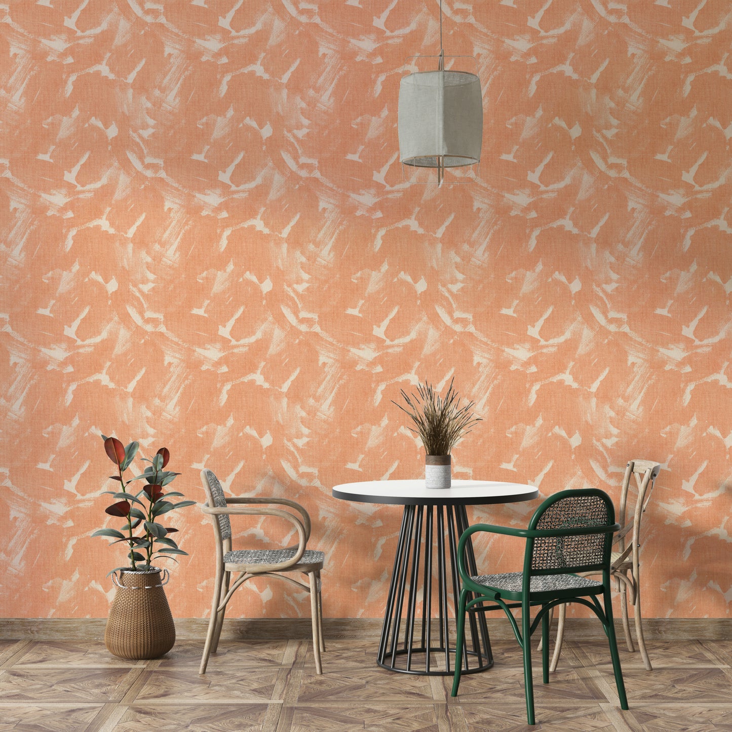 Rust-inspired abstract brushstroke wallpaper for urban spaces

