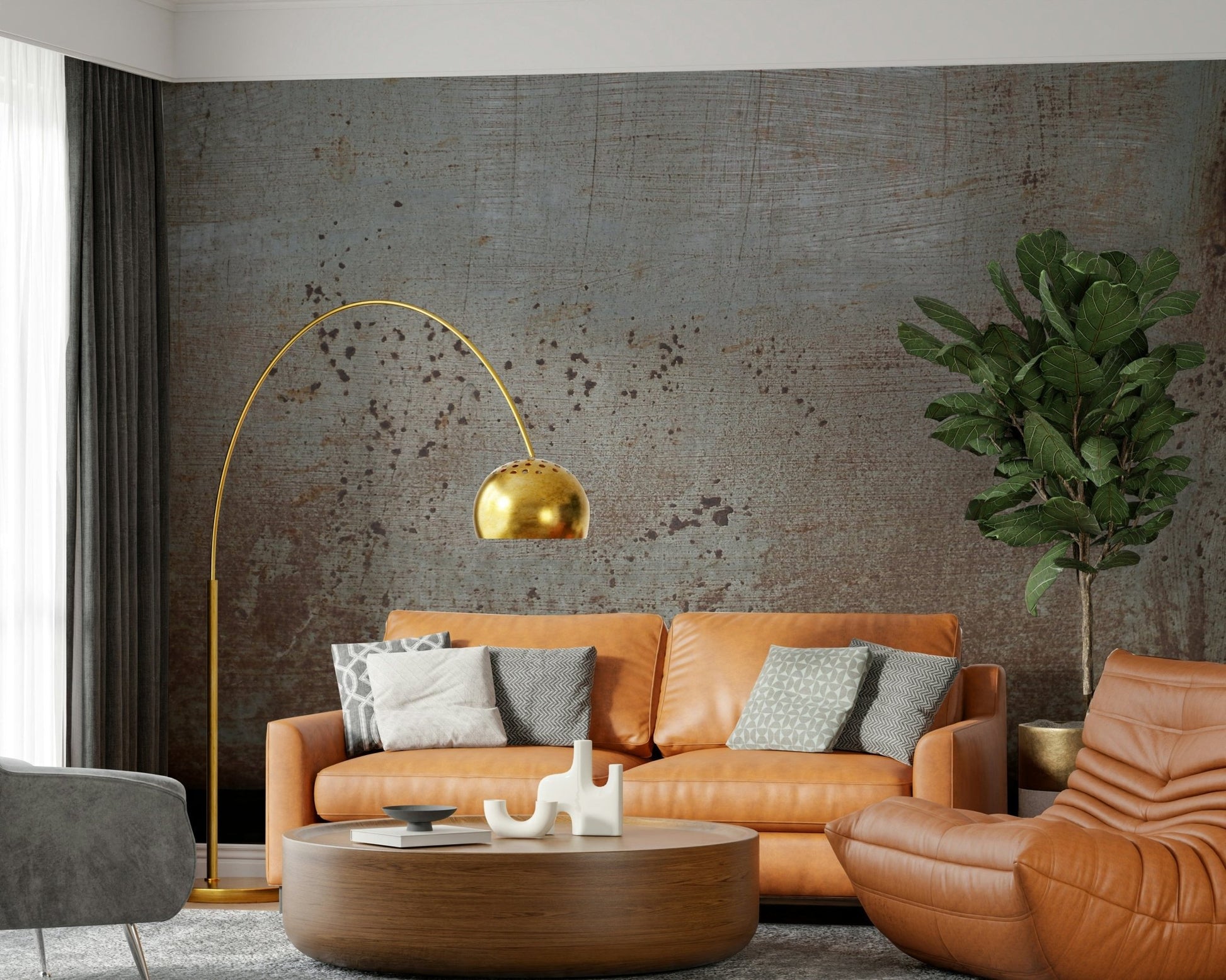 Rusty metal wall mural with aged industrial texture