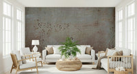 Distressed iron texture wall mural in earthy hues