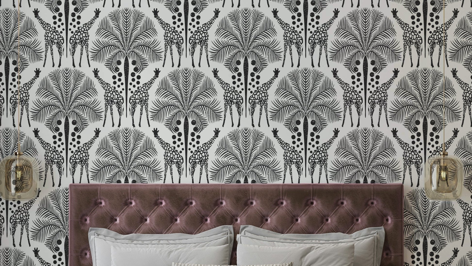 Black and white safari giraffe wallpaper design

