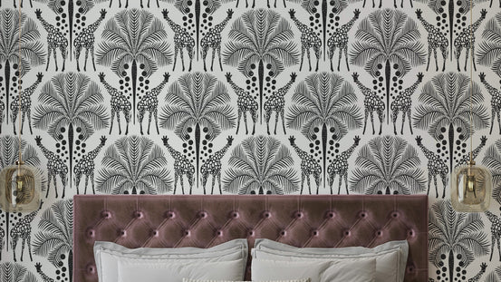 Black and white safari giraffe wallpaper design

