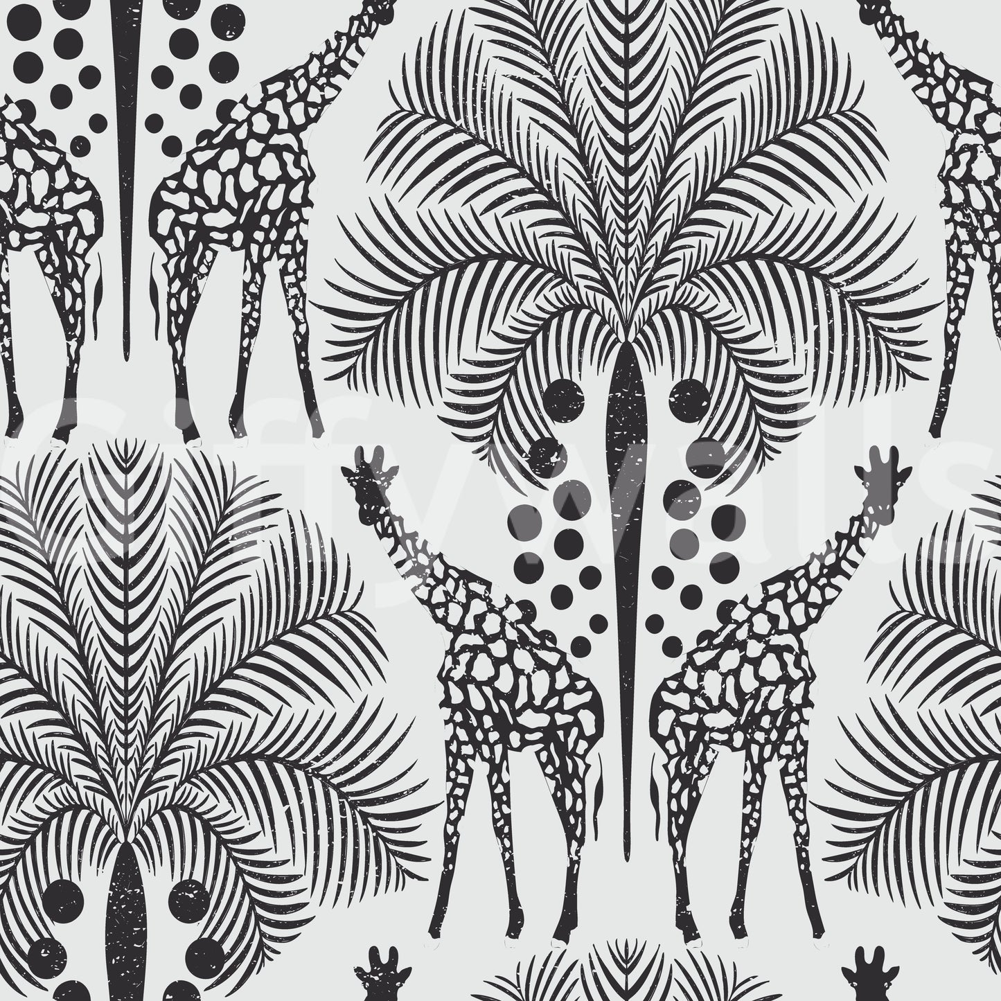 Safari Giraffe in Black and White Wallpaper⁠