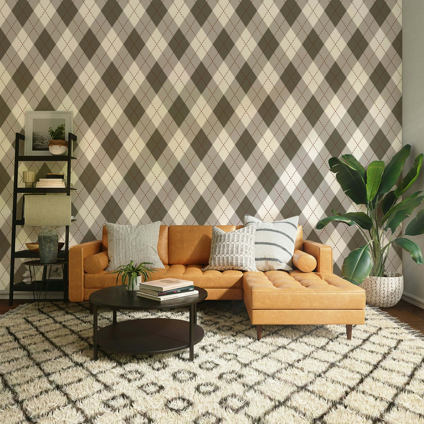 The colors are dark sage green and beige.

