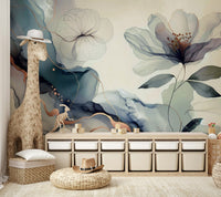 A classic blue mural with a garden pattern.