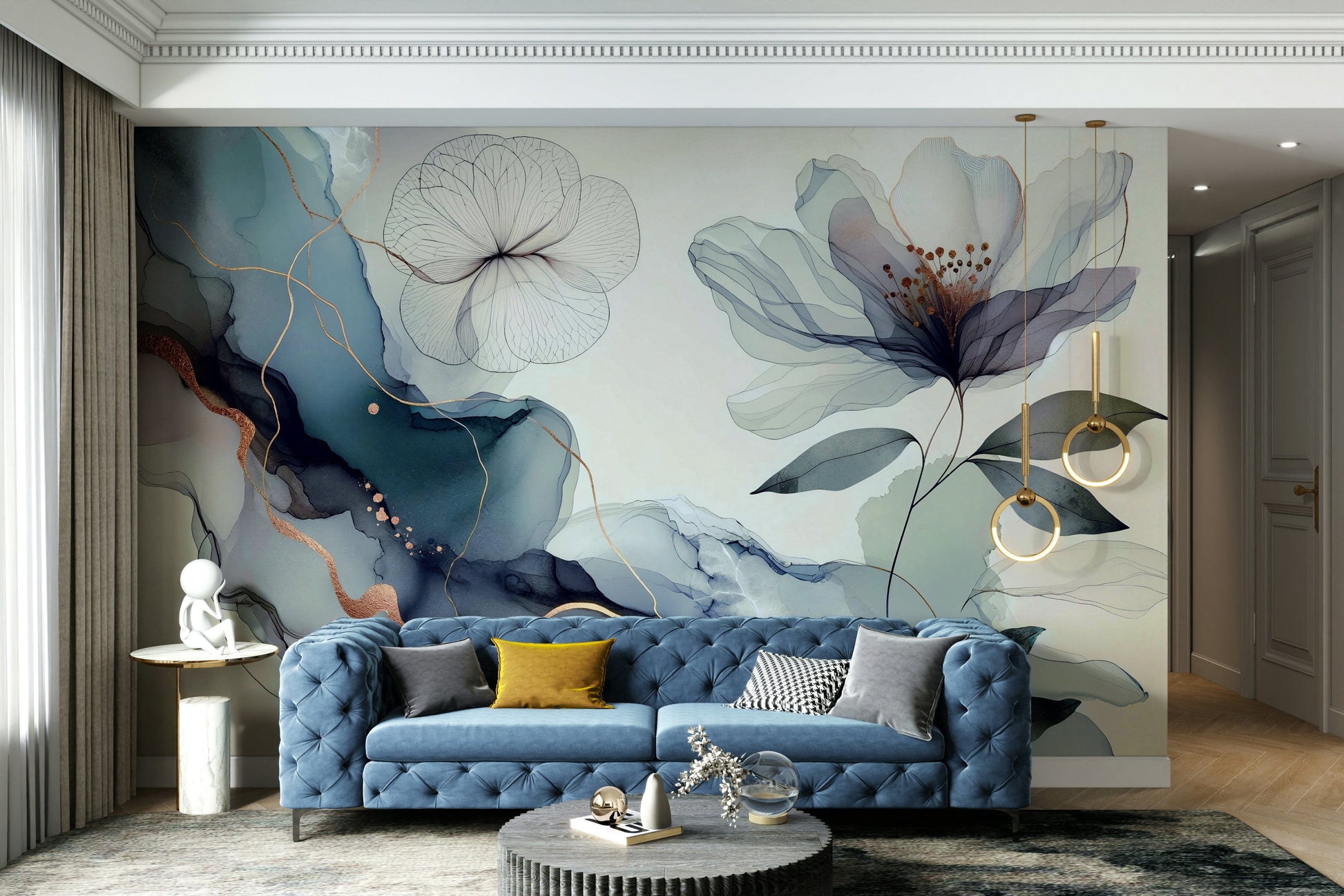 A peaceful floral wallpaper for walls.